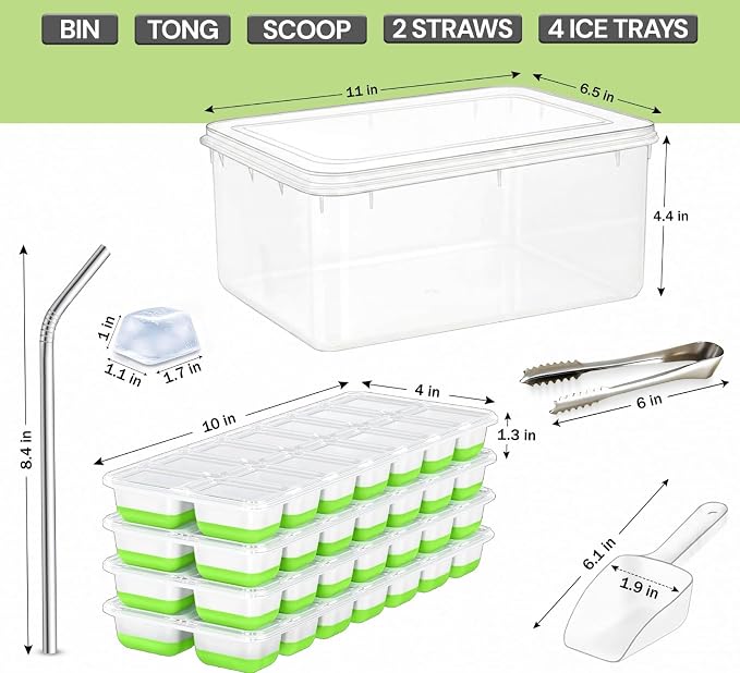 56pcs Ice Cube Tray with Lid and Bin – Stackable 4 Trays Plastic Silicone - Image 2