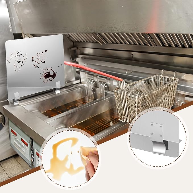 Ferraycle 2 Pack 20-1/2" W x 18" H 304 Stainless Steel Fryer Splash Guard - Image 5