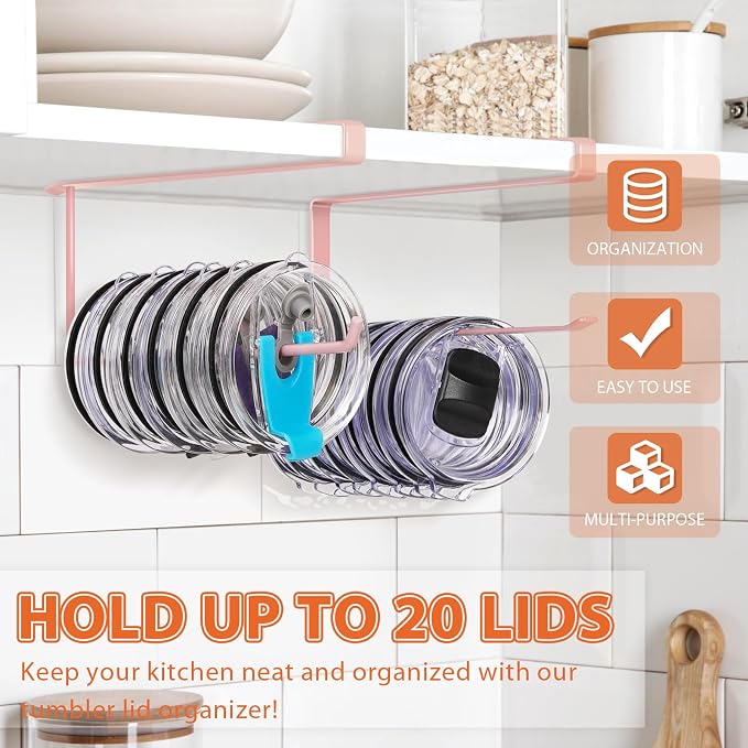 2 Pack Tumbler Lid Organizer, Horizontal Tumbler Lid Storage Hook Up to 20 Lids - Image 2