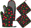 Oven Mitts and Pot Holders Sets Red Black Cherry Silicone Kitchen Mits by BIGXIUKA