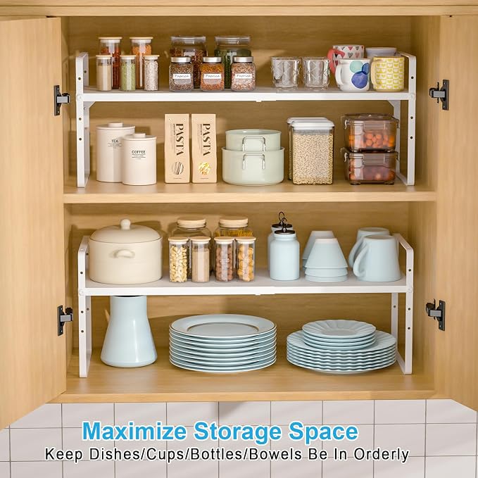 15.5 to 25.5 Inch Kitchen Cabinet Shelf Organizers, Adjustable Kitchen Counter - Image 4