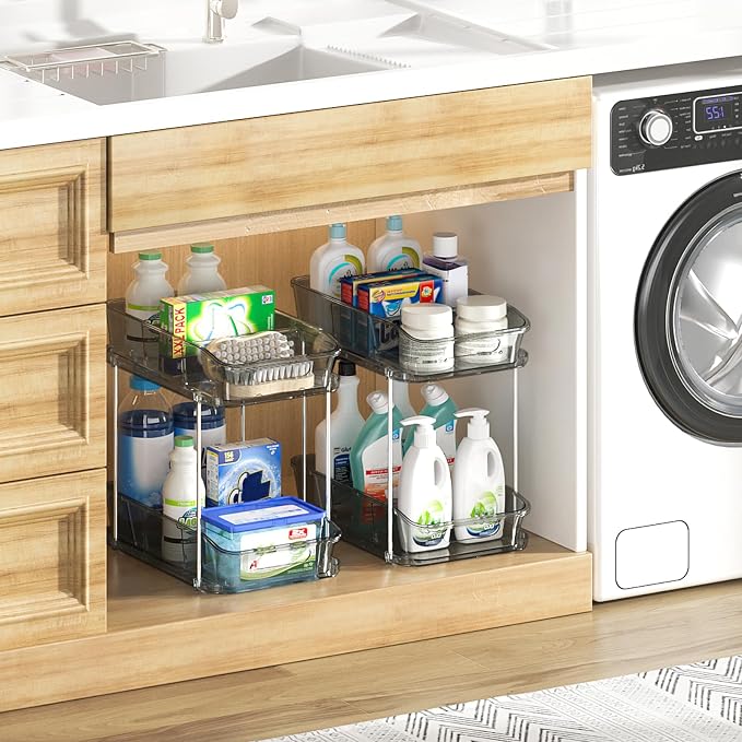 Delamu 2-Tier Under Sink Organizers and Storage, Pull Out Kitchen Pantry - Image 6