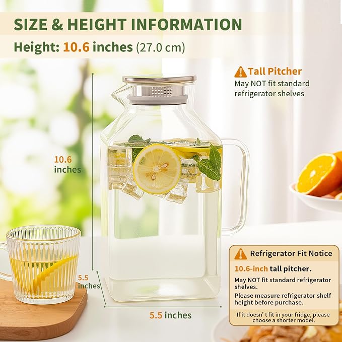 Hannadepot Glass Pitcher, 3.6L/122 oz Glass Water Pitcher - Image 2