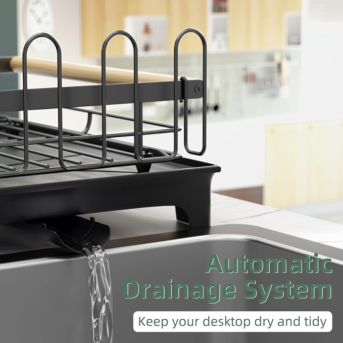 2-Tier Dish Rack with Drainboard: Large Capacity Anti-Rust Kitchen Counter - Image 5