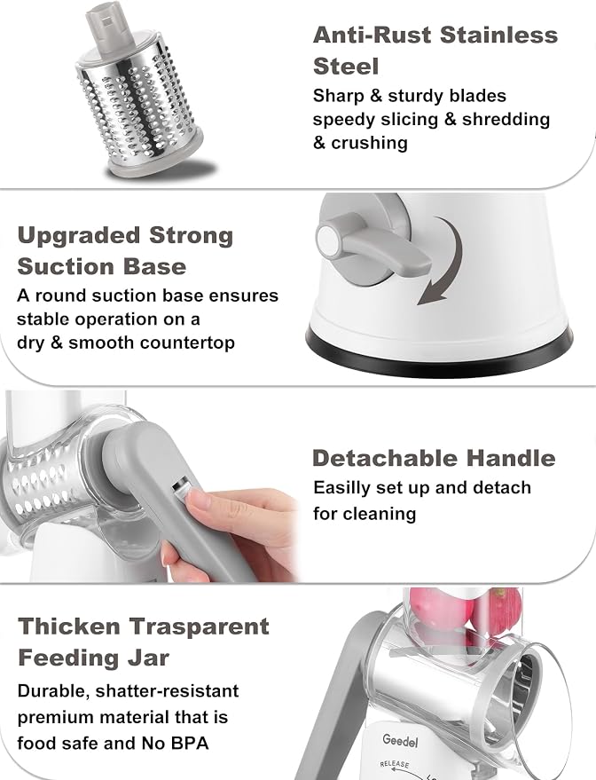 Geedel Rotary Cheese Grater Cheese Shredder - Image 6