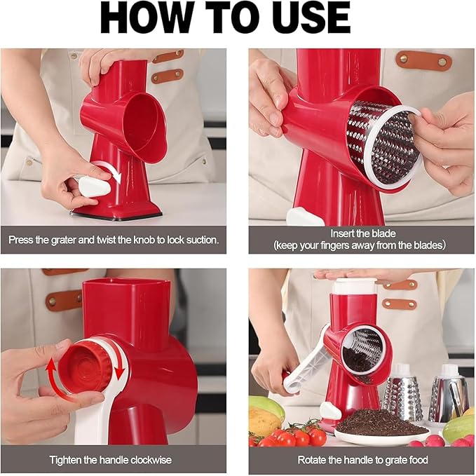 Rotary Cheese Grater with Handle, Stainless Steel Rotary Grater Slicer - Image 5