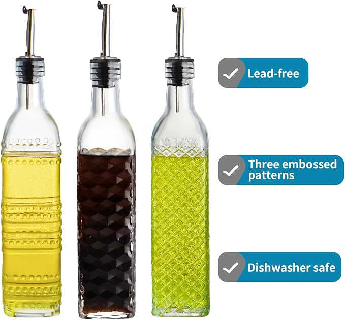 MDLUU Oil and Vinegar Dispenser Set, 17oz Clear Glass Olive Oil Bottles - Image 3