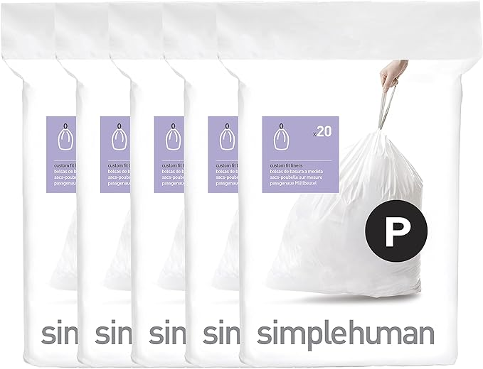 simplehuman Code P 100 Count Custom Fit Liners, Drawstring Kitchen Trash Bags by Simplehuman