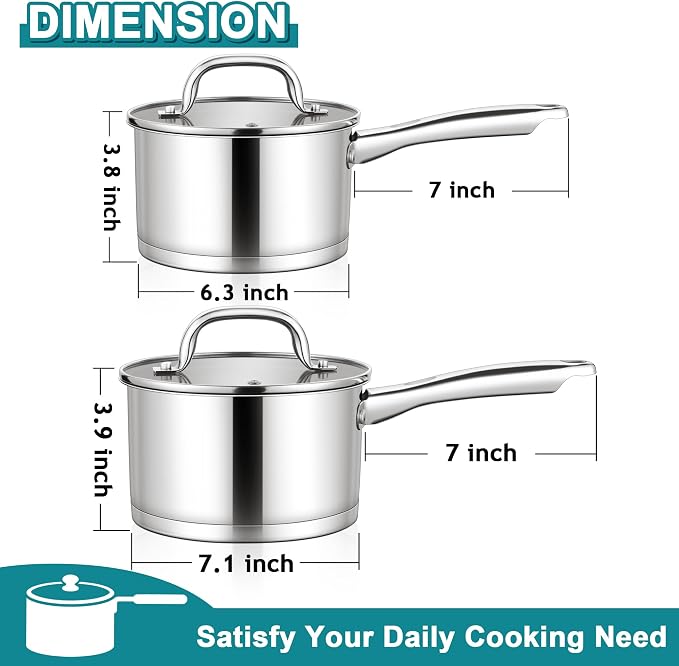 E-far Stainless Steel Saucepan - 2QT & 3QT - Image 2