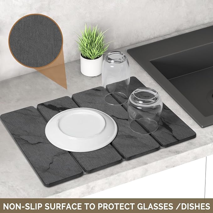 Small Stone Dish Drying Mat for Kitchen Counter, Foldable Water Absorbing - Image 4