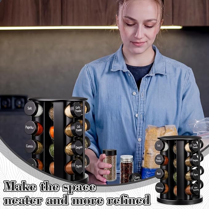 Yungyan Black Rotating Spice Rack Seasoning Organizer - Image 6