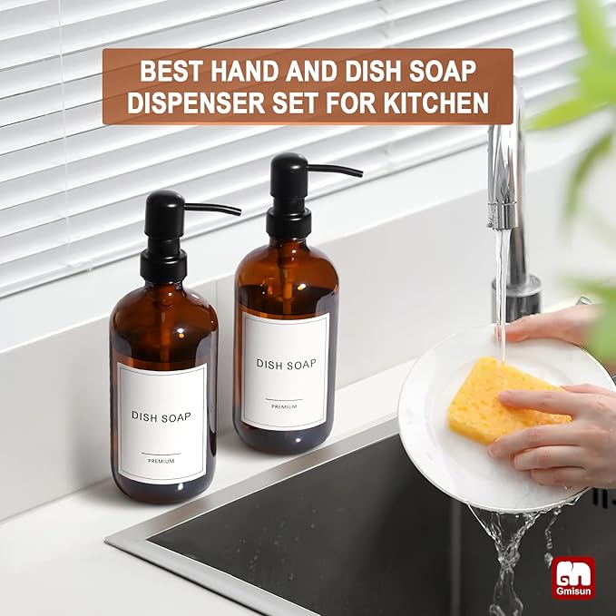 GMISUN Amber Glass Soap Dispenser, 4 Pack Bathroom Hand Soap Dispensers - Image 6