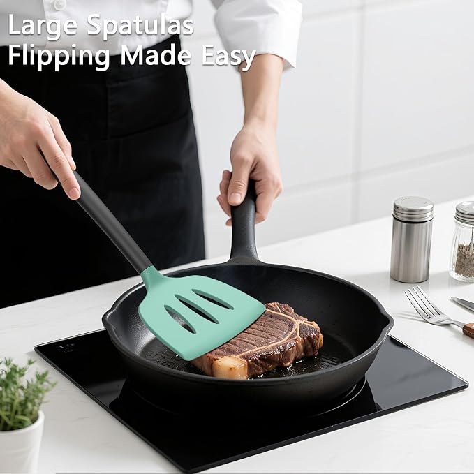 Coukre 3 Pack Silicone Spatula Set, High Heat Resistant, Fish Spatula, Solid & - Image 3