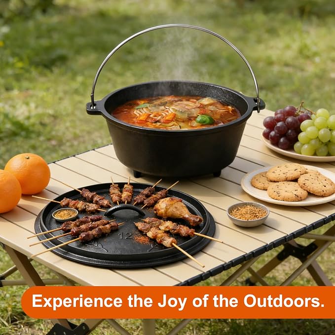 8QT Pre-Seasoned Cast Iron Camp Dutch Oven - Image 7
