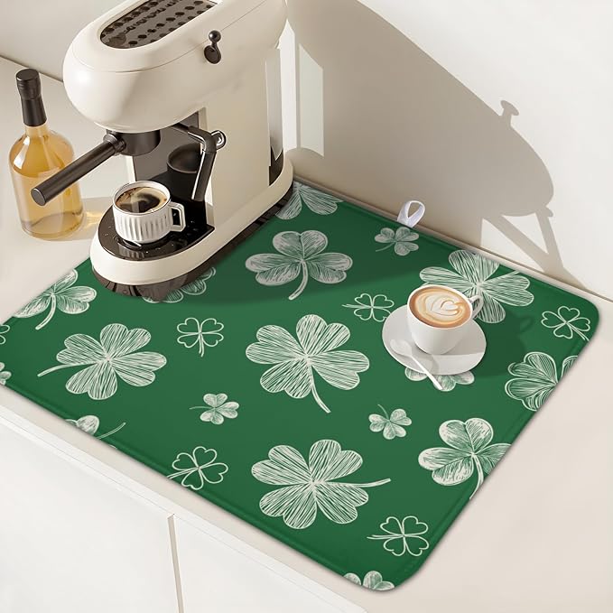 St Patrick's Day Dish Drying Mat 16 x 18 Inch Green Shamrock Dish Drainer Rack - Image 7