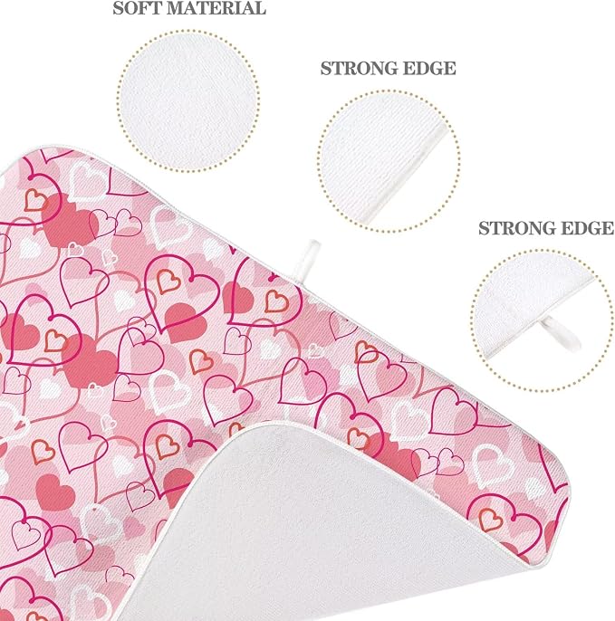 Valentines Day Dish Drying Mat 18 x 24 inch Pink Love Hearts Decorative Drying - Image 3