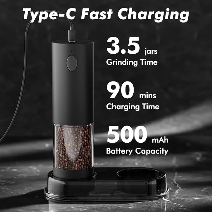 Electric Salt and Pepper Grinder Set, USB Rechargeable Automatic Pepper Mills - Image 2