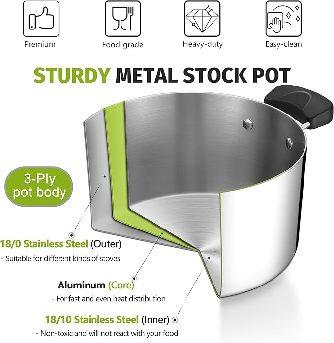 5 Quart 3-Ply Cooking Stock Pot - Image 4