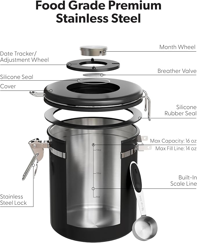 Veken Coffee Canister with Window, Airtight Stainless Steel Kitchen Food - Image 4