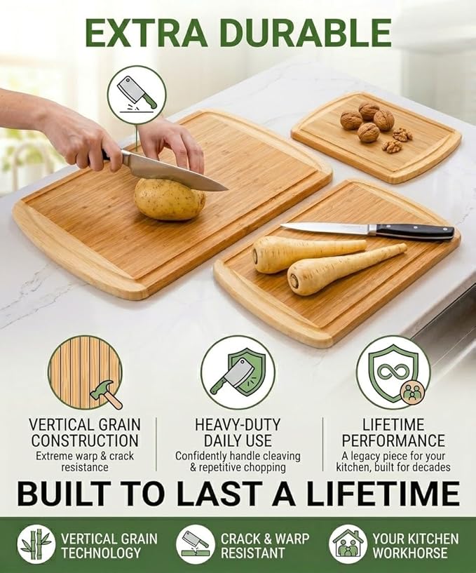 Greener Chef Luxury XL Bamboo Cutting Board Set of 3 - Image 4