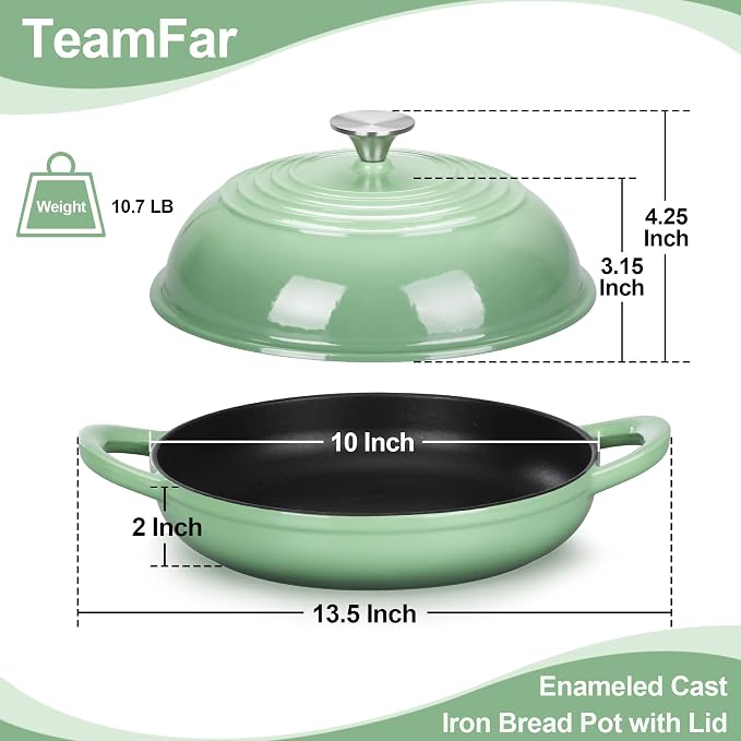TeamFar Cast Iron Bread Dutch Oven, 6 Qt Enameled Dutch Oven Pot - Image 2