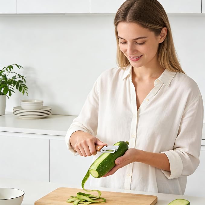 Vegetable Wooden Peeler for Kitchen Tool, Premium 2-in-1 Multifunctional Fruit - Image 7