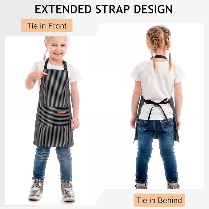 2 Pack Stripes Kids Apron, Kids Cooking Aprons - Image 6