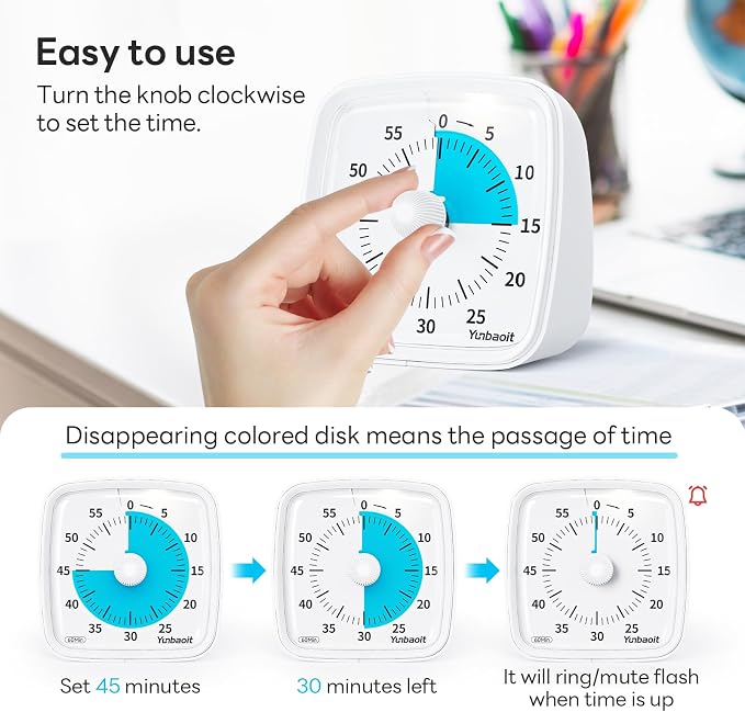 Yunbaoit Visual Timer with Night Light, 60-Minute Countdown Timer - Image 3
