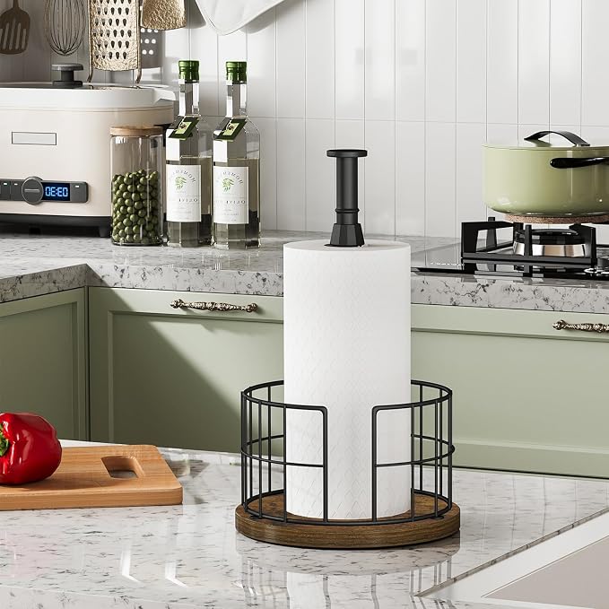 YINMIT Paper Towel Holder Countertop, One-Handed Tear Farmhouse Paper Towel - Image 2