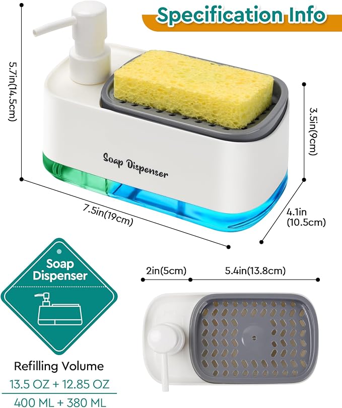 Kitchen Dish Soap Dispenser Set，Dish and Hand Soap Dispenser - Image 6