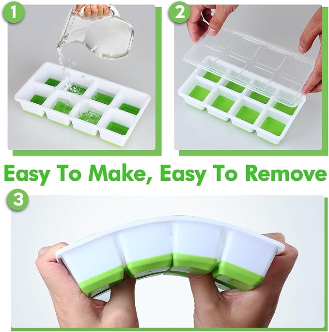 Large Ice Cube Trays with Lid, Jrisbo 2 Pack Stackable Silicone Ice Cube Molds - Image 4