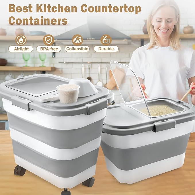 Komzon Rice Storage Container, Collapsible Airtight 10-40 Lb Rice Storage - Image 4