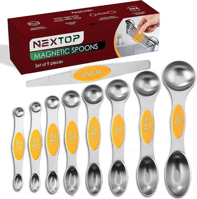 Magnetic Measuring Spoons Set of 9 Stainless Steel Dual-Sided Stackable by Nextop
