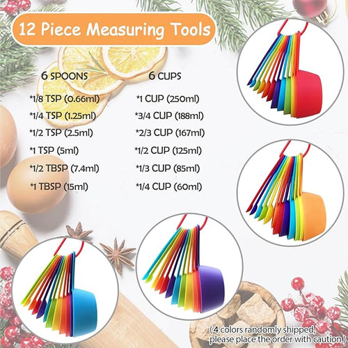 12 Piece Measuring Cups and Spoons Set, Colored Kitchen Measure Tools, Durable - Image 2