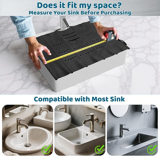 Bathroom Sink Cover for Counter Space, Sink Mat Foldable Sink Cover, Silicone - Image 3