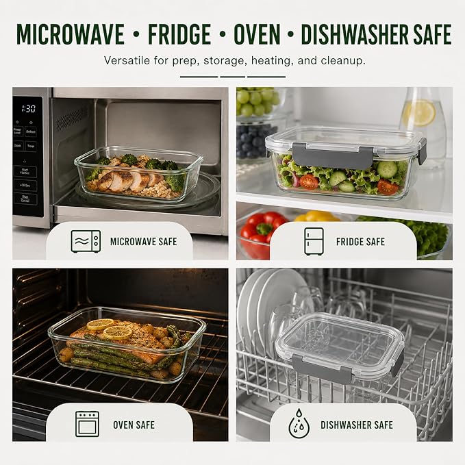 5 Pack 36oz Borosilicate Glass Food Storage Containers Set - Image 7