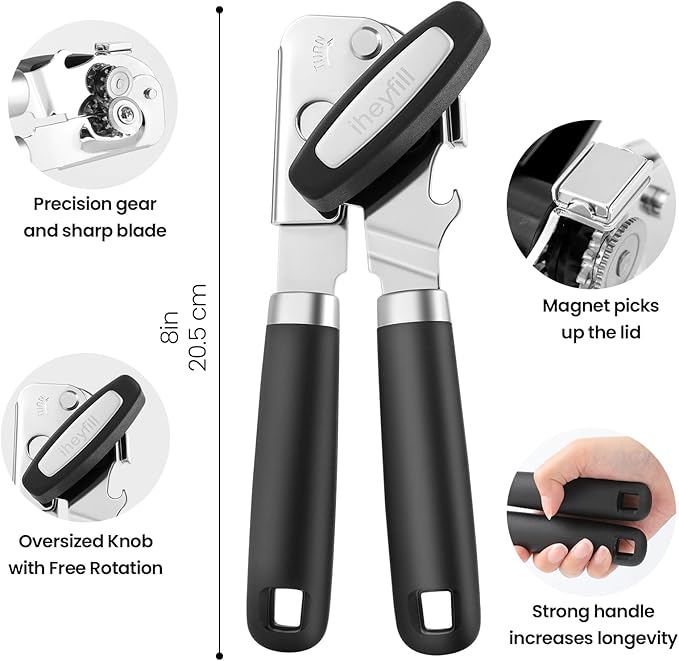 Manual Can Opener with Magnet Lid Lifter, Heavy Duty Handheld Tin Opener and - Image 2