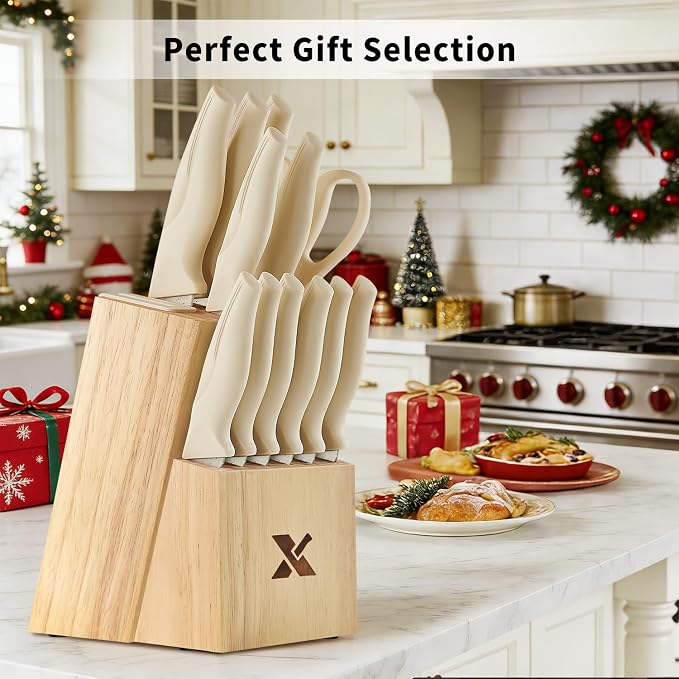 XANAPON Knife Set, Dishwasher Safe Kitchen Knife Set, CreamWhite Ergonomic - Image 5