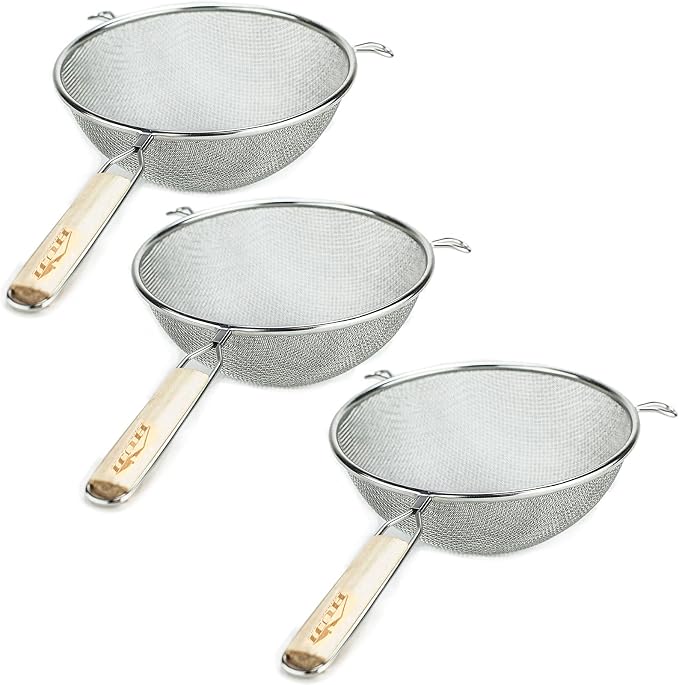 Huji Stainless Steel Fine 8" Double Mesh Food Strainer Colander Sieve Sifter by HUJI