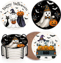 Halloween Coasters for Drinks, Set of 6, Pumpkin Ceramic Stone