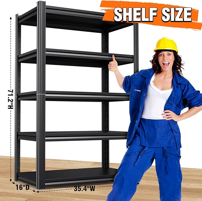 71" Hx35 Wx16 DMetal Garage Shelving-2500LBS 5 Tier Storage Shelves, Adjustable - Image 3