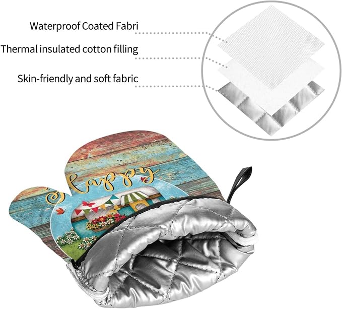 Happy Camper Oven Mitts and Pot Holders Sets of 4, Resistant Hot Pads - Image 7