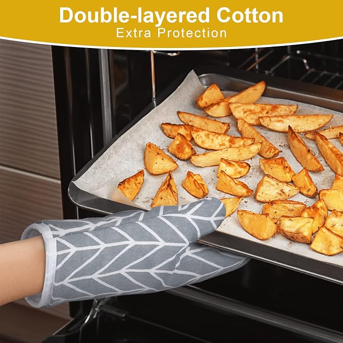 AUAUY Oven Mitts and Pot Holders 6PCS Set, 392°F Heat Resistant Cooking Gloves - Image 5