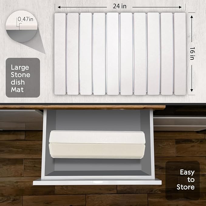 Large Stone Dish Drying Mats for Kitchen Counter, Fast Drying Collapsible Dish - Image 4