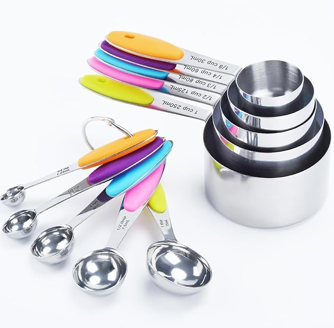 Measuring Cups and Spoons Set of 10 Piece, 18/8 Stainless Steel Nesting by LYFJXX
