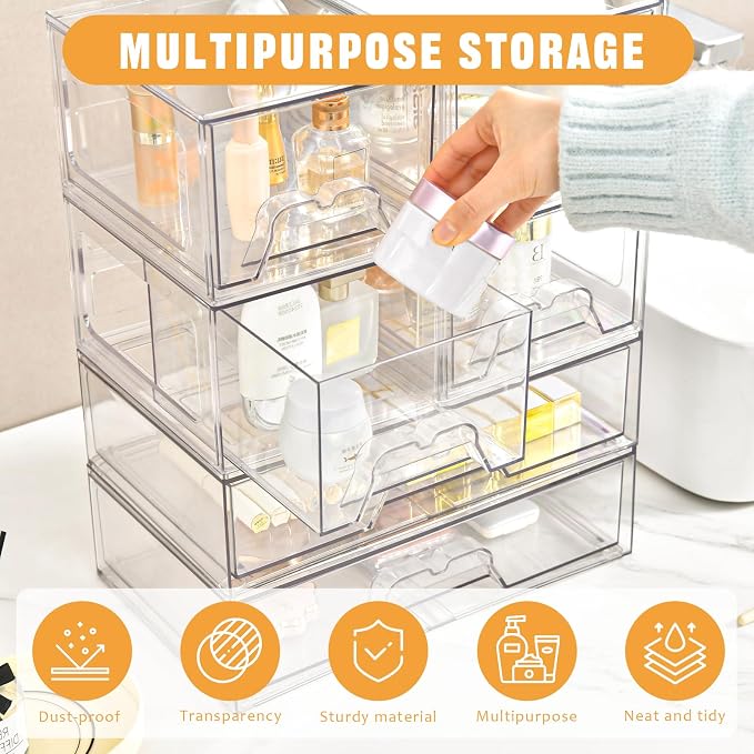 Stebopum 6 Pack Stackable Storage Drawers Clear Acrylic Organizer Makeup - Image 4