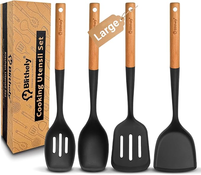 4PCS Silicone Cooking Utensils Set, Large Nonstick Spatula Spoons Set by Blithely