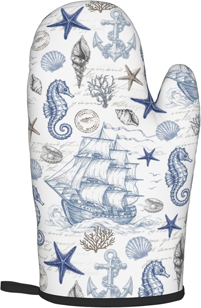 Navy Blue Oven Mitts and Pot Holders Sets Summer Beach Starfish Seashell Oven - Image 8
