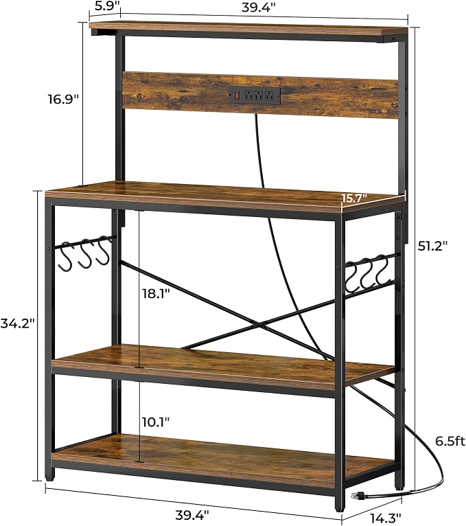 SUPERJARE Bakers Rack with Power Outlets, Microwave Stand, 39.4 X 14.3 Inch - Image 7