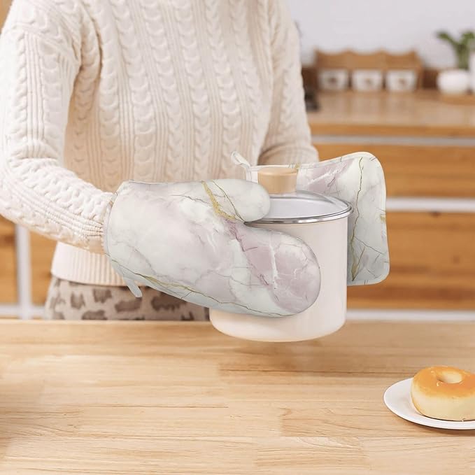 Oven Mitts and Pot Holders Light Pink White Marble Silicone Kitchen Accessories - Image 7